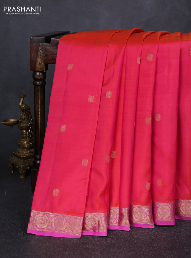 Pure kanchipuram silk saree dual shade of pink and pink with annam zari woven buttas and rich zari woven border
