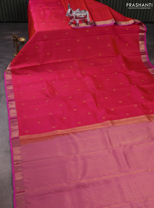Pure kanchipuram silk saree dual shade of pink and pink with annam zari woven buttas and rich zari woven border