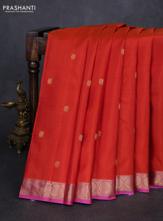 Pure kanchipuram silk saree rust shade and mauve pink with annam zari woven buttas and rich zari woven border