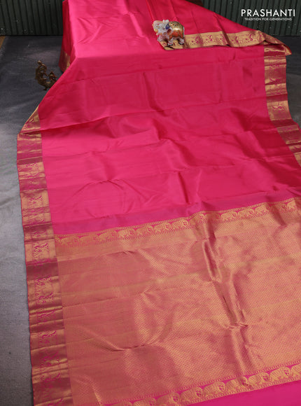 Pure kanchipuram silk saree pink with plain body and rich zari woven elephnat border
