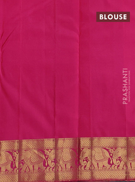 Pure kanchipuram silk saree pink with plain body and rich zari woven elephnat border