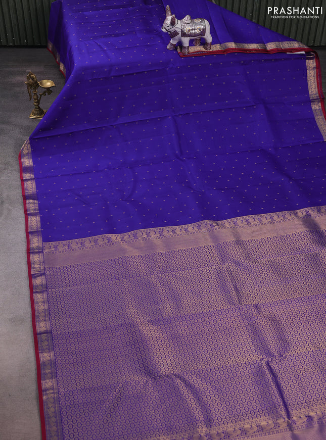 Pure kanchipuram silk saree blue and maroon with allover zari woven 1000 buttas and zari woven annam border