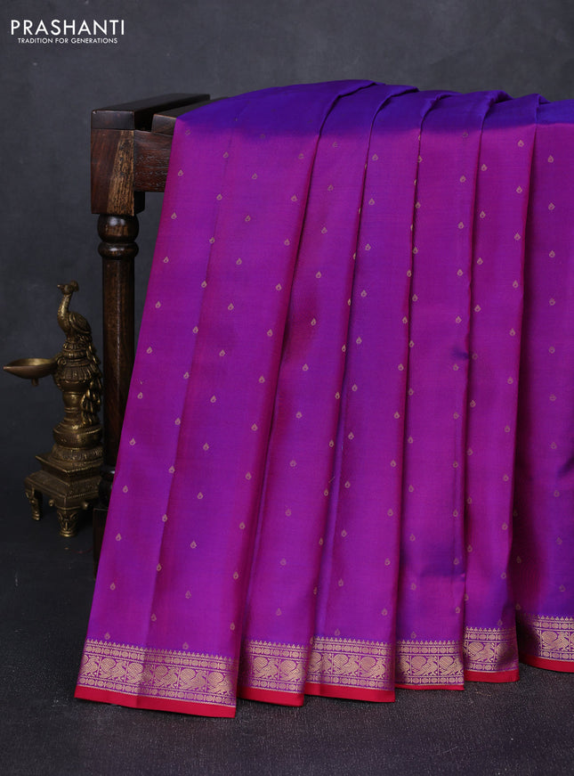 Pure kanchipuram silk saree purple and pink with allover zari woven 1000 buttas and zari woven annam border