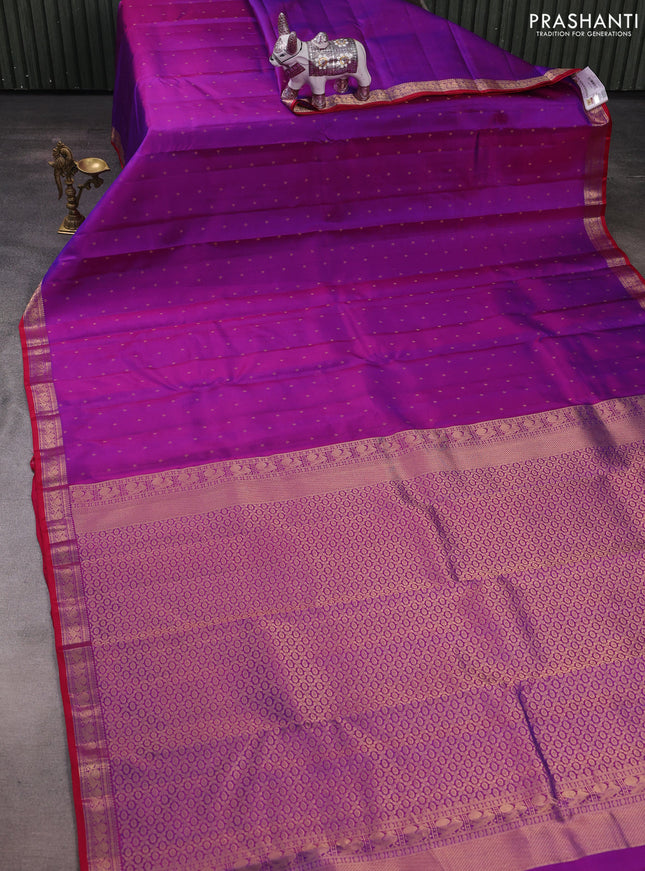 Pure kanchipuram silk saree purple and pink with allover zari woven 1000 buttas and zari woven annam border
