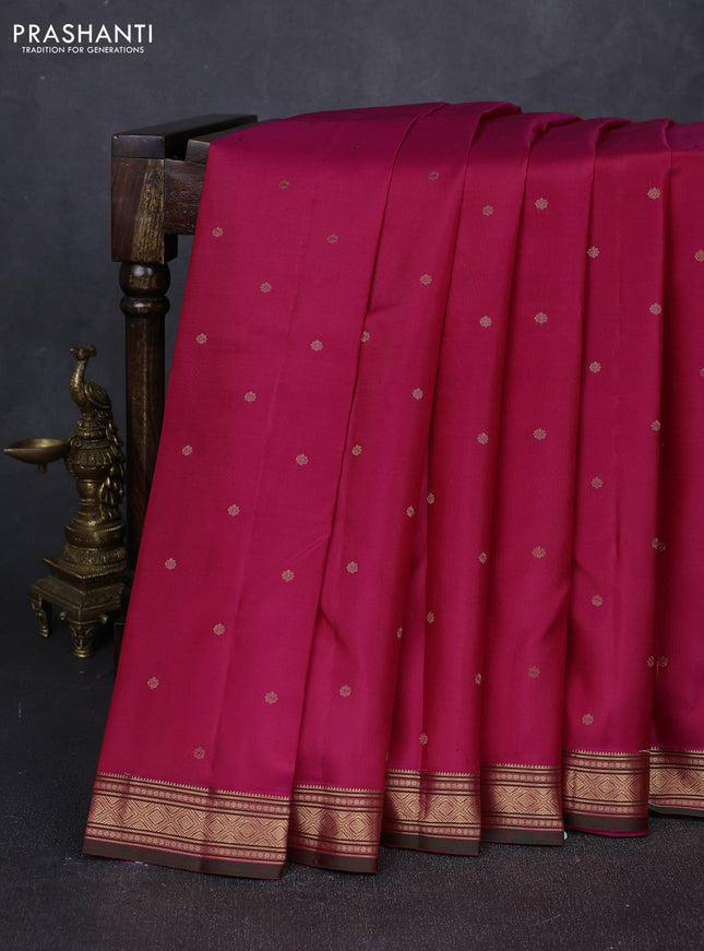 Pure kanchipuram silk saree pink and bottle green with allover zari woven buttas and zari woven border