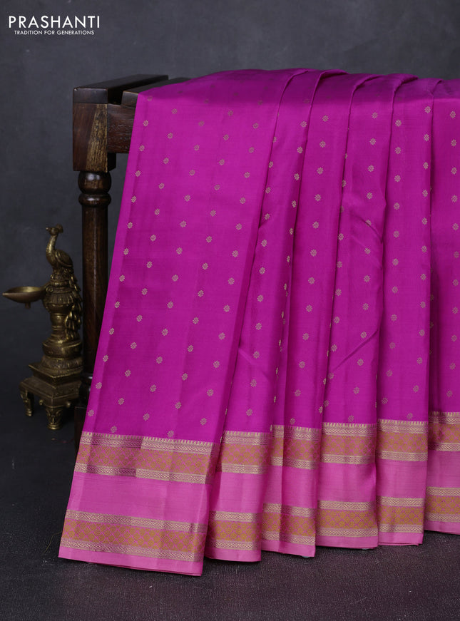 Pure kanchipuram silk saree magenta pink and light pink with allover zari woven 1000 buttas and rettapet zari woven border
