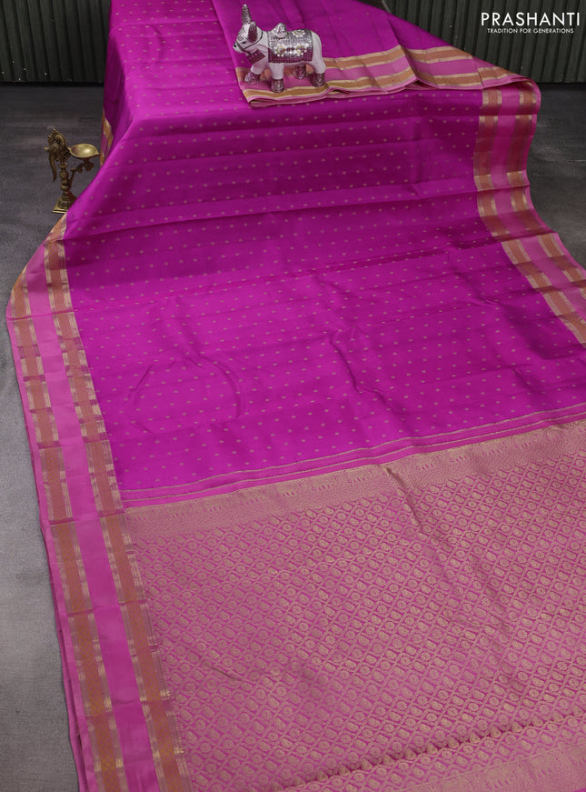 Pure kanchipuram silk saree magenta pink and light pink with allover zari woven 1000 buttas and rettapet zari woven border