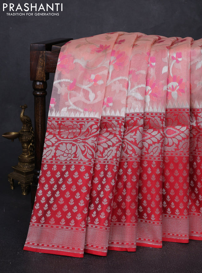 Peach Shade & Red Kora Jamdhani Saree