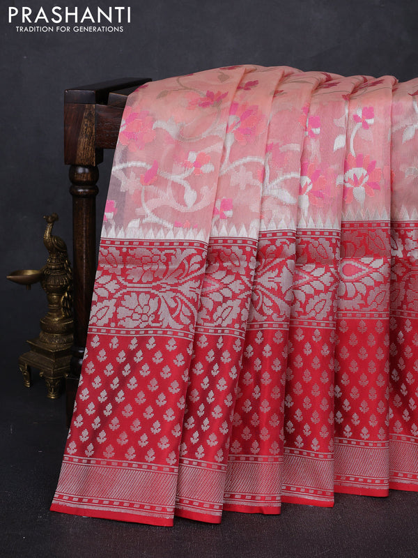 Peach Shade & Red Kora Jamdhani Saree