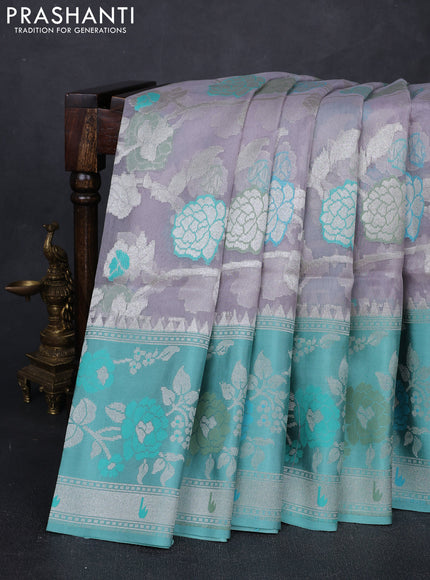 Grey & Teal Green Kora Jamdhani Saree