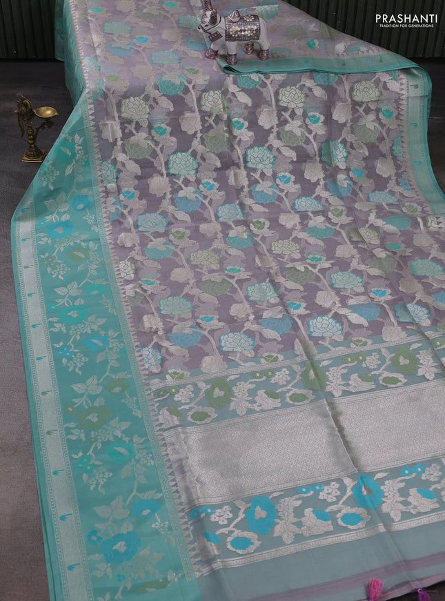 Grey & Teal Green Kora Jamdhani Saree