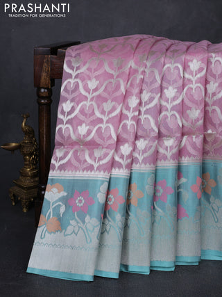 Light Pink & Teal Green Kora Jamdhani Saree