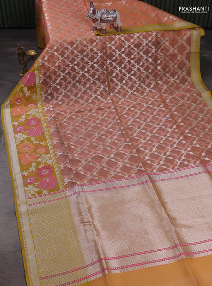 Peach Shade & Mustard Yellow Kora Jamdhani Saree