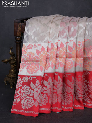Beige & Red Kora Jamdhani Saree