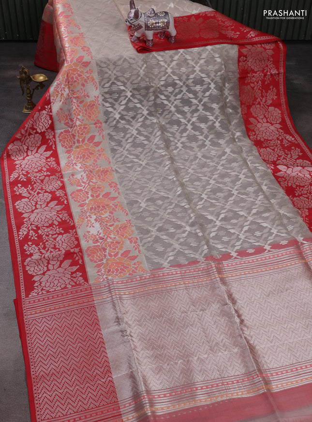 Beige & Red Kora Jamdhani Saree