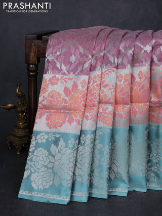Mauve Pink & Teal Green Kora Jamdhani Saree