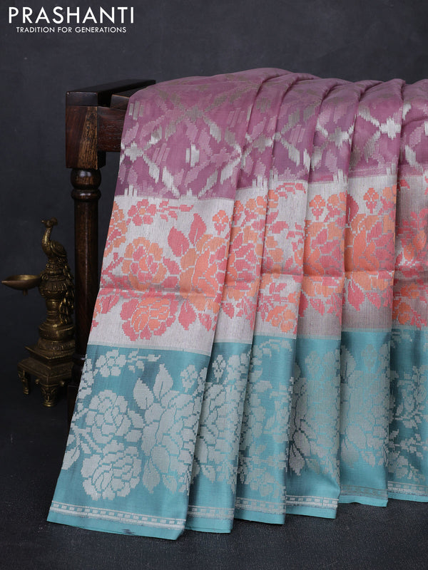 Mauve Pink & Teal Green Kora Jamdhani Saree