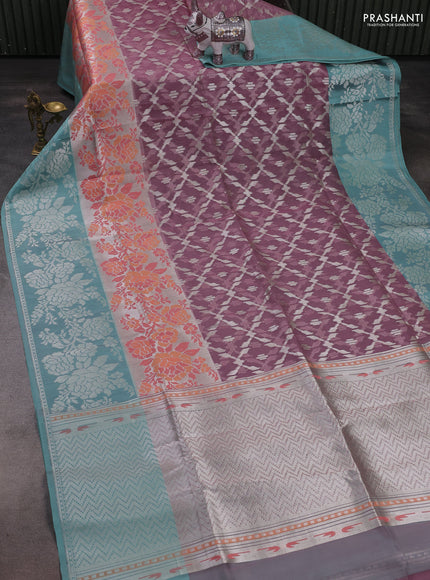 Mauve Pink & Teal Green Kora Jamdhani Saree