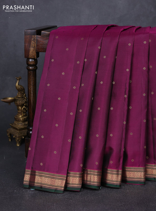 Pure kanchipuram silk saree purple with allover zari woven buttas and zari woven border