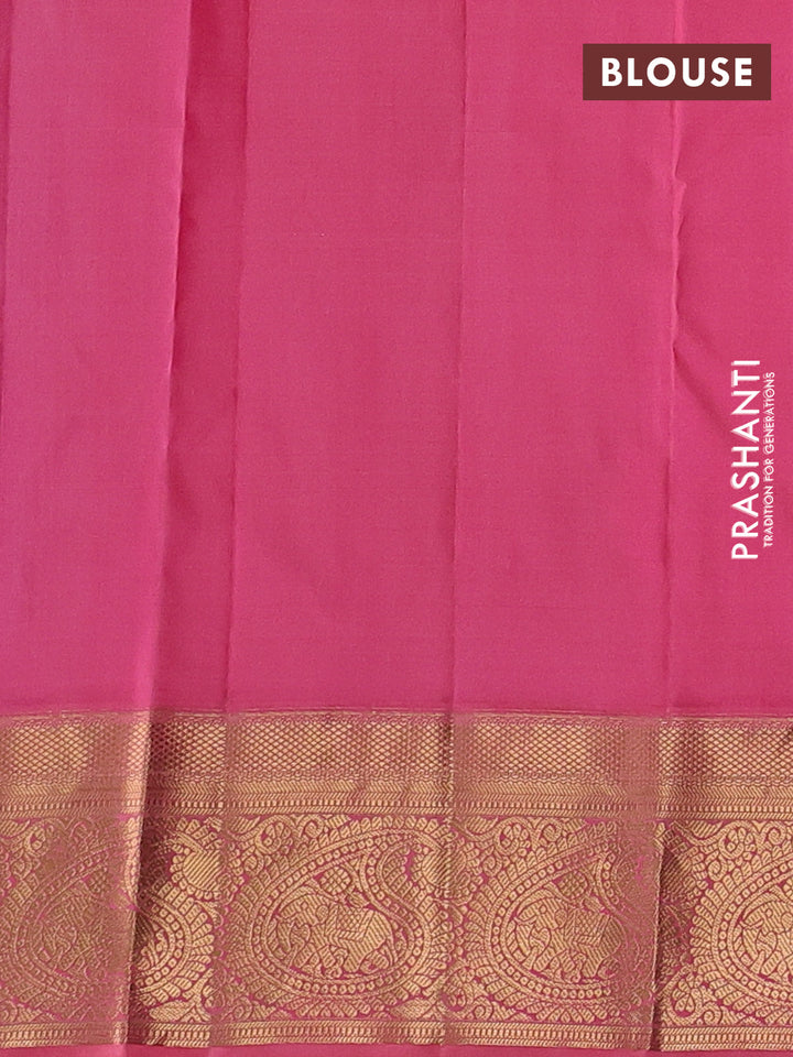 Pure kanchipuram silk saree teal blue and peach pink with allover zari stripe pattern and rich zari woven border