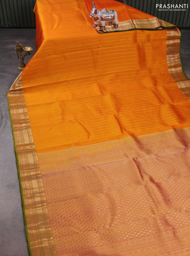 Pure kanchipuram silk saree mango yellow and green with allover zari woven 1000 buttas and zari woven border