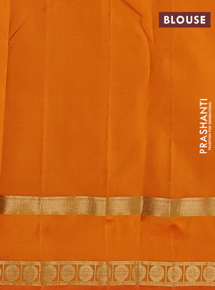 Pure kanchipuram silk saree blue and orange with allover small checked pattern and rettapet zari woven border