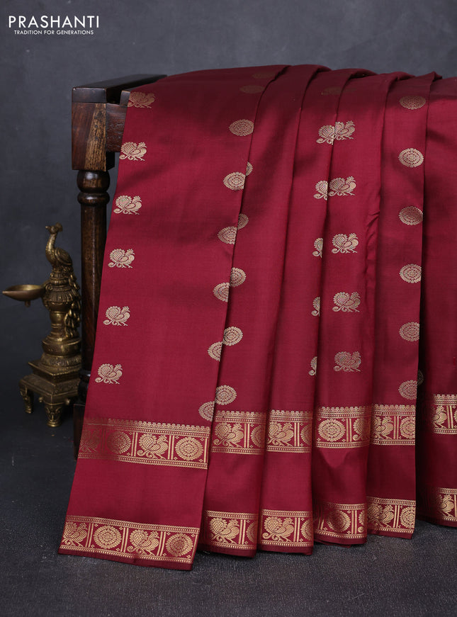 Pure kanchipuram silk saree maroon with zari woven buttas and rettapet zari woven border