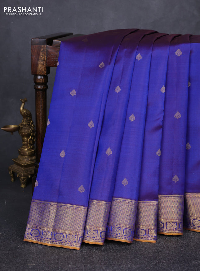 Pure kanchipuram silk saree dual shade of blue with zari woven buttas and zari woven border
