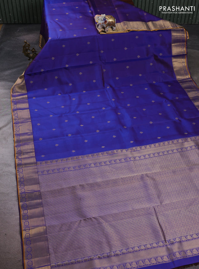 Pure kanchipuram silk saree dual shade of blue with zari woven buttas and zari woven border