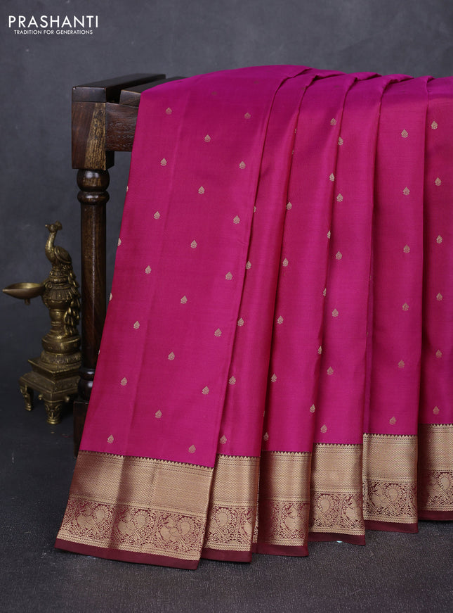Pure kanchipuram silk saree pink and maroon with allover zari woven buttas and rich zari woven annam border