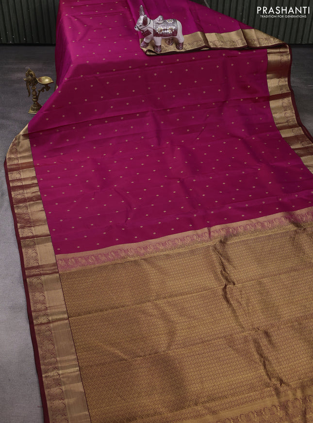 Pure kanchipuram silk saree pink and maroon with allover zari woven buttas and rich zari woven annam border