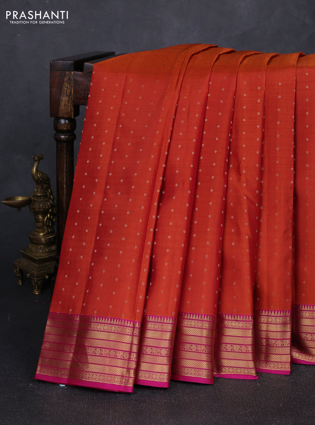 Pure kanchipuram silk saree rust shade and pink with allover zari woven 1000 buttas and rich zari woven border