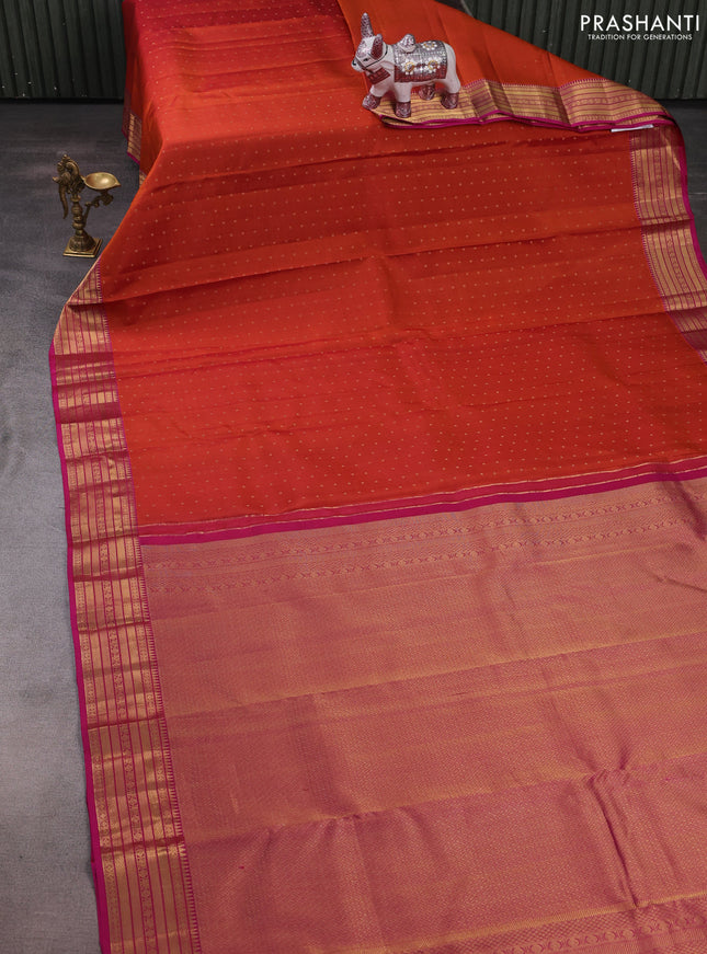 Pure kanchipuram silk saree rust shade and pink with allover zari woven 1000 buttas and rich zari woven border