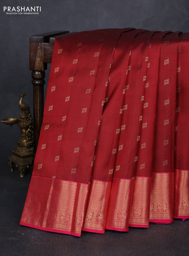 Pure kanchipuram silk saree maroon and pink with allover zari woven buttas and rich zari woven border