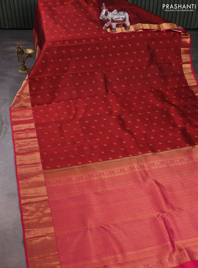 Pure kanchipuram silk saree maroon and pink with allover zari woven buttas and rich zari woven border