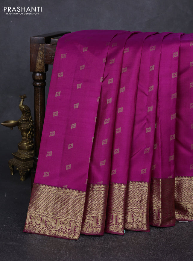 Pure kanchipuram silk saree magenta pink with allover zari woven buttas and rich zari woven border
