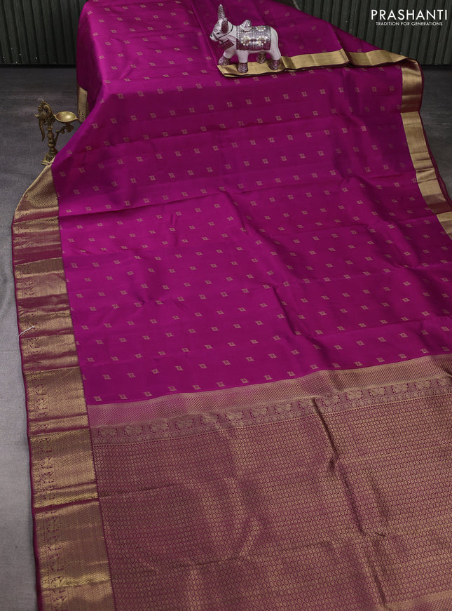 Pure kanchipuram silk saree magenta pink with allover zari woven buttas and rich zari woven border