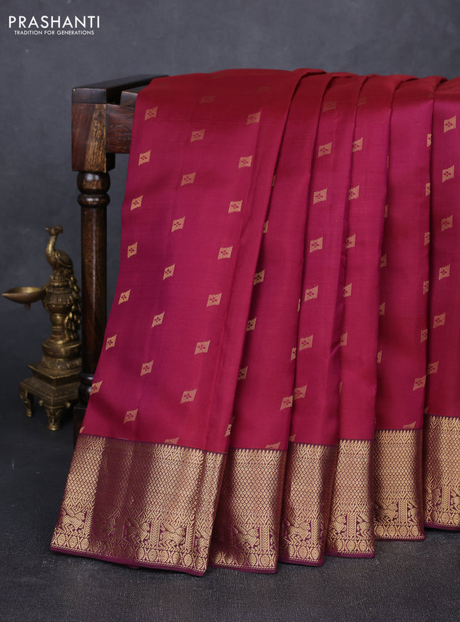 Pure kanchipuram silk saree maroon and wine shade with allover zari woven buttas and rich zari woven border