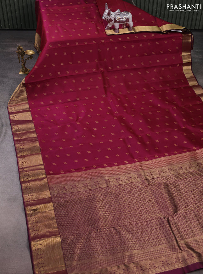 Pure kanchipuram silk saree maroon and wine shade with allover zari woven buttas and rich zari woven border