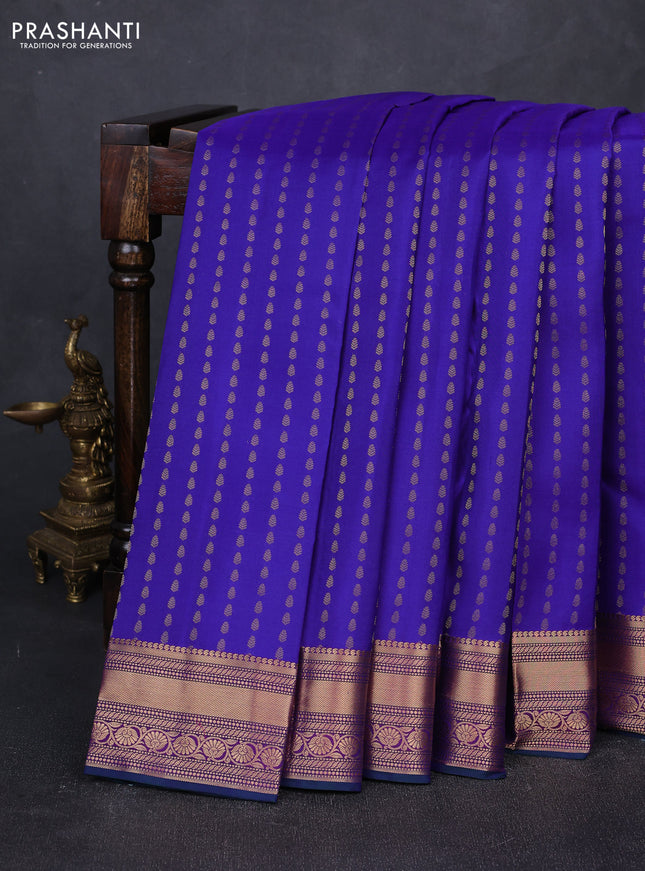 Pure kanchipuram silk saree blue and purple with allover zari woven 1000 buttas and zari woven border