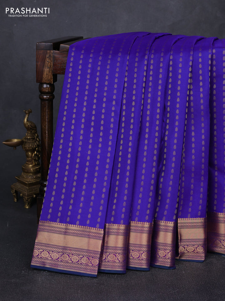 Pure kanchipuram silk saree blue and purple with allover zari woven 1000 buttas and zari woven border