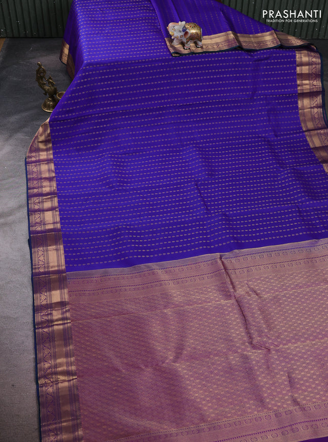 Pure kanchipuram silk saree blue and purple with allover zari woven 1000 buttas and zari woven border
