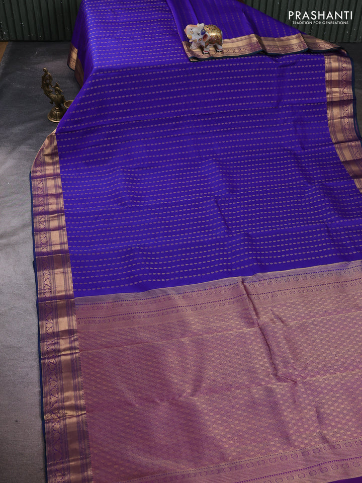 Pure kanchipuram silk saree blue and purple with allover zari woven 1000 buttas and zari woven border