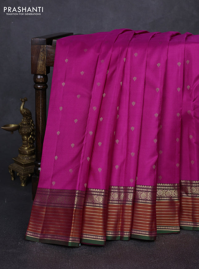 Pure kanchipuram silk saree pink and dual shade of green with zari woven buttas and zari woven border