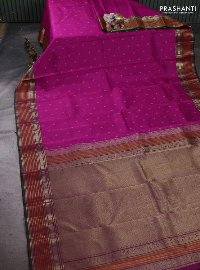 Pure kanchipuram silk saree pink and dual shade of green with zari woven buttas and zari woven border