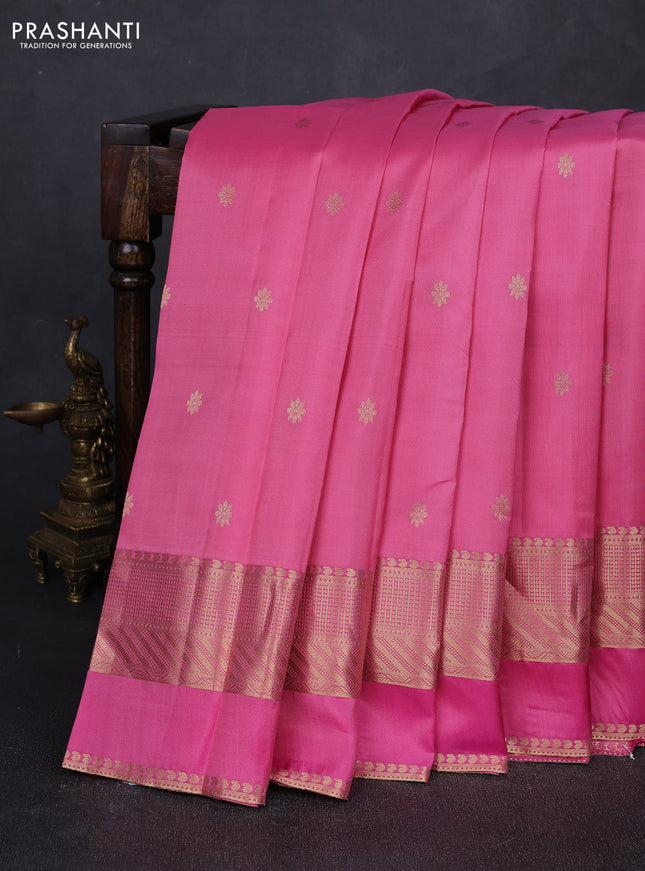Pure kanchipuram silk saree light pink and pink with zari woven buttas and rettapet zari woven border