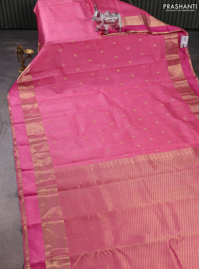 Pure kanchipuram silk saree light pink and pink with zari woven buttas and rettapet zari woven border
