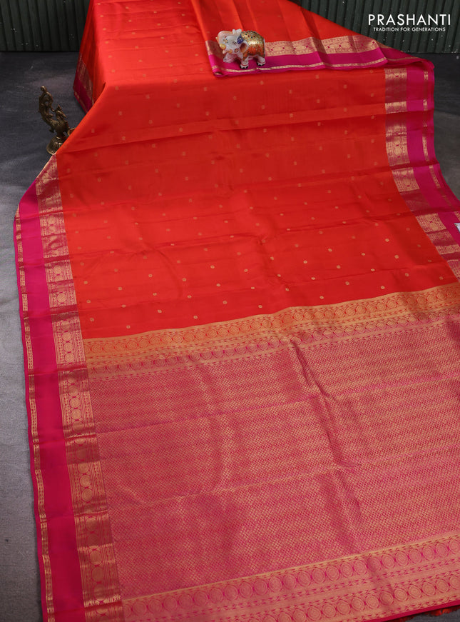 Pure kanchipuram silk saree orange and pink with zari woven buttas and rettapet zari woven border