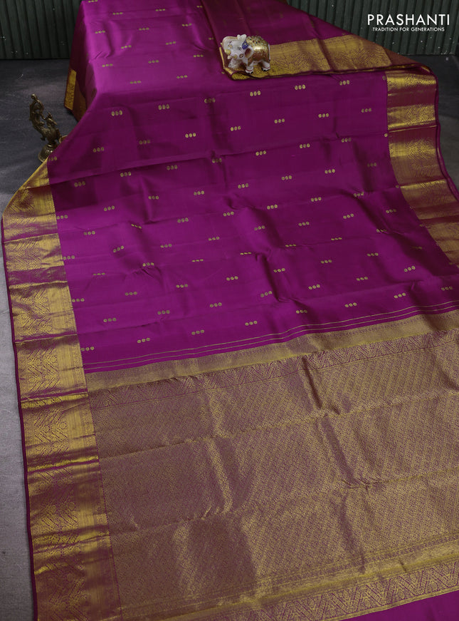 Pure kanchipuram silk saree purple with zari woven geometric buttas and rich zari woven border