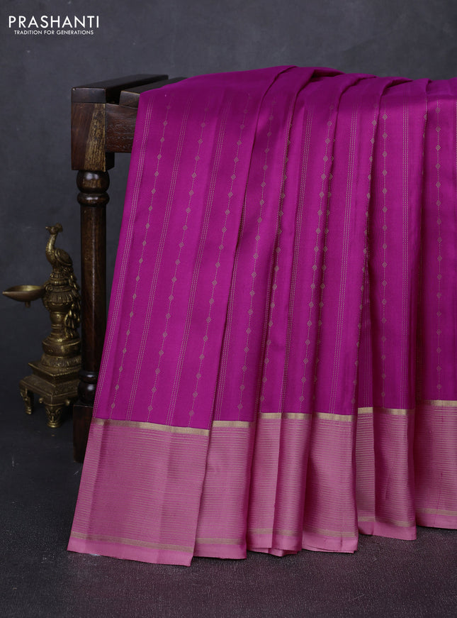 Pure kanchipuram silk saree purple and peach shade with allover zari weaves and zari woven border